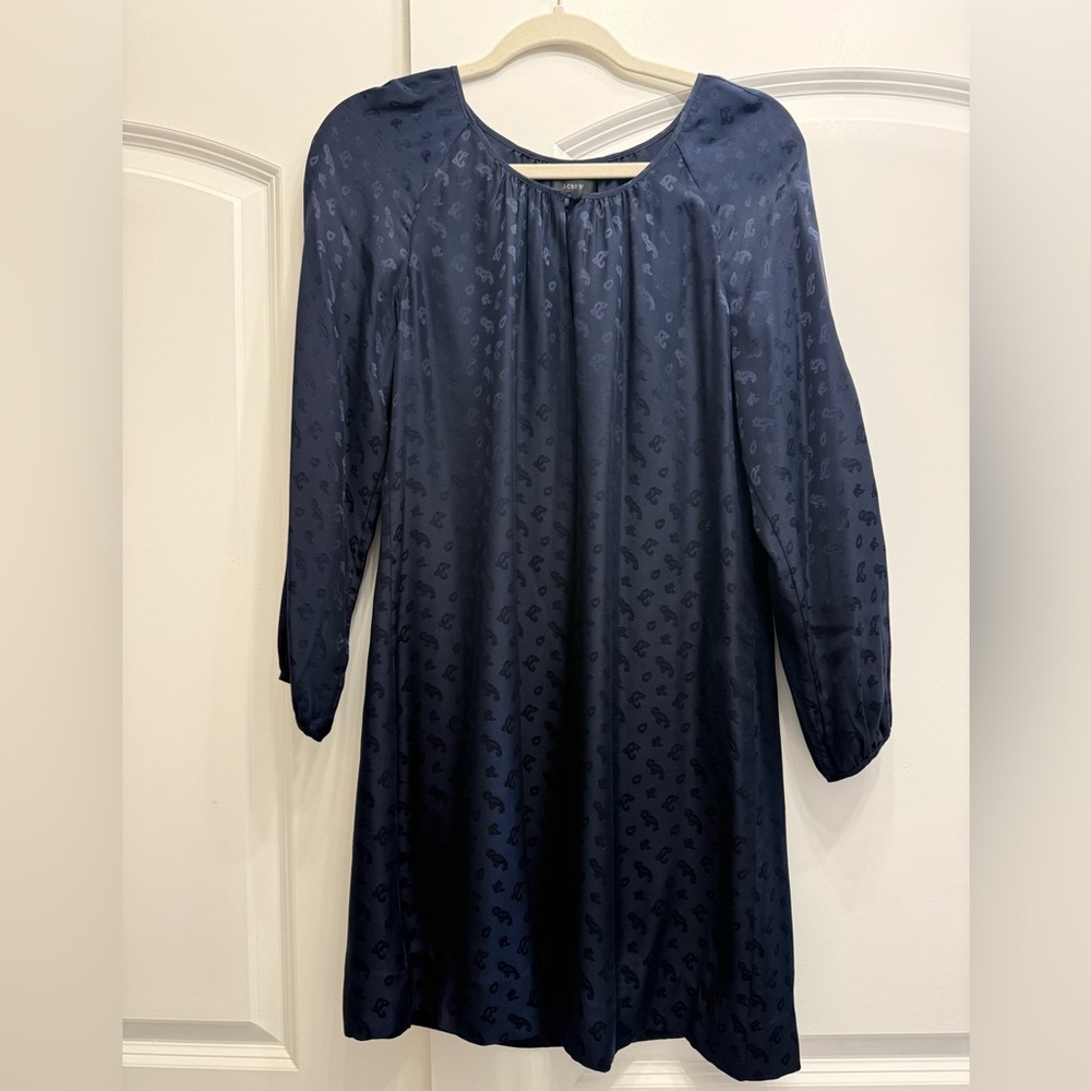 J Crew Navy Blue Paisley Tonal Dress - Size 8